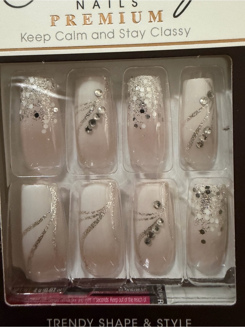 **NWT** Premium False Nail Set - Nude with Silver Accents